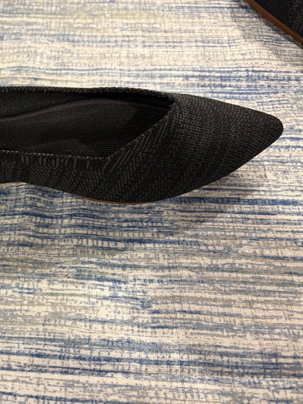 Rothy's Black Pointed Knit Flats with Blue Trim - Picture 4 of 8